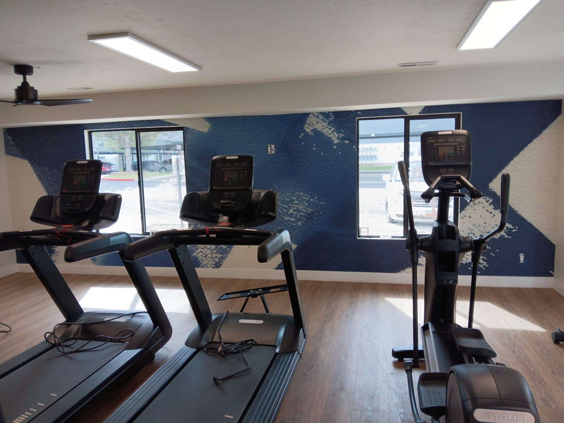Fitness studio with patterned accent wall