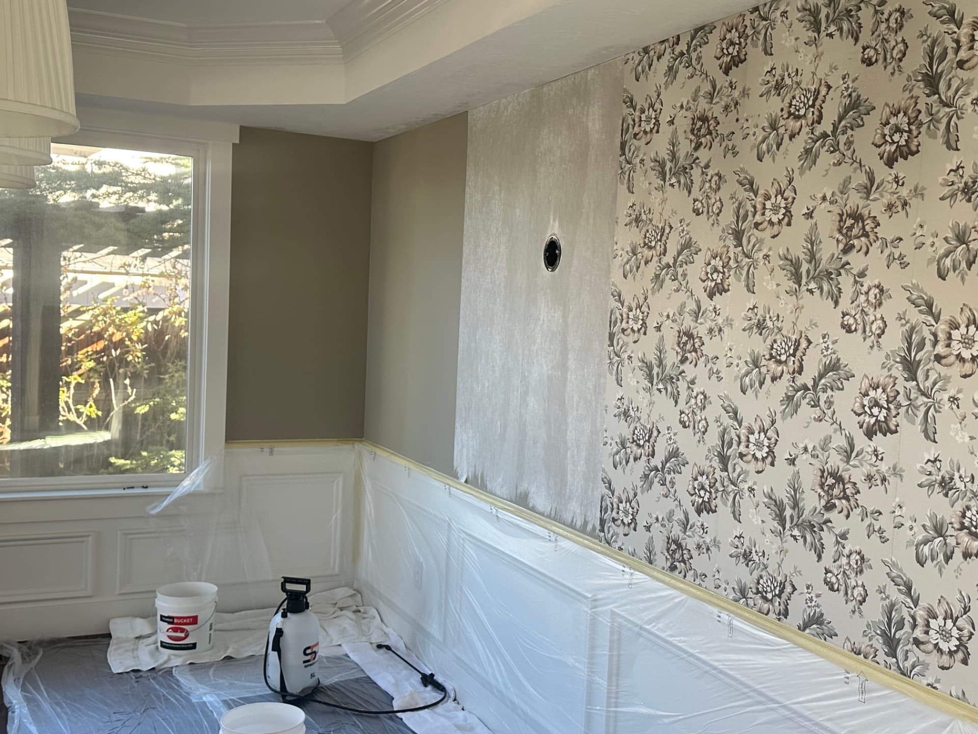 Residential room finished with floral wallpaper