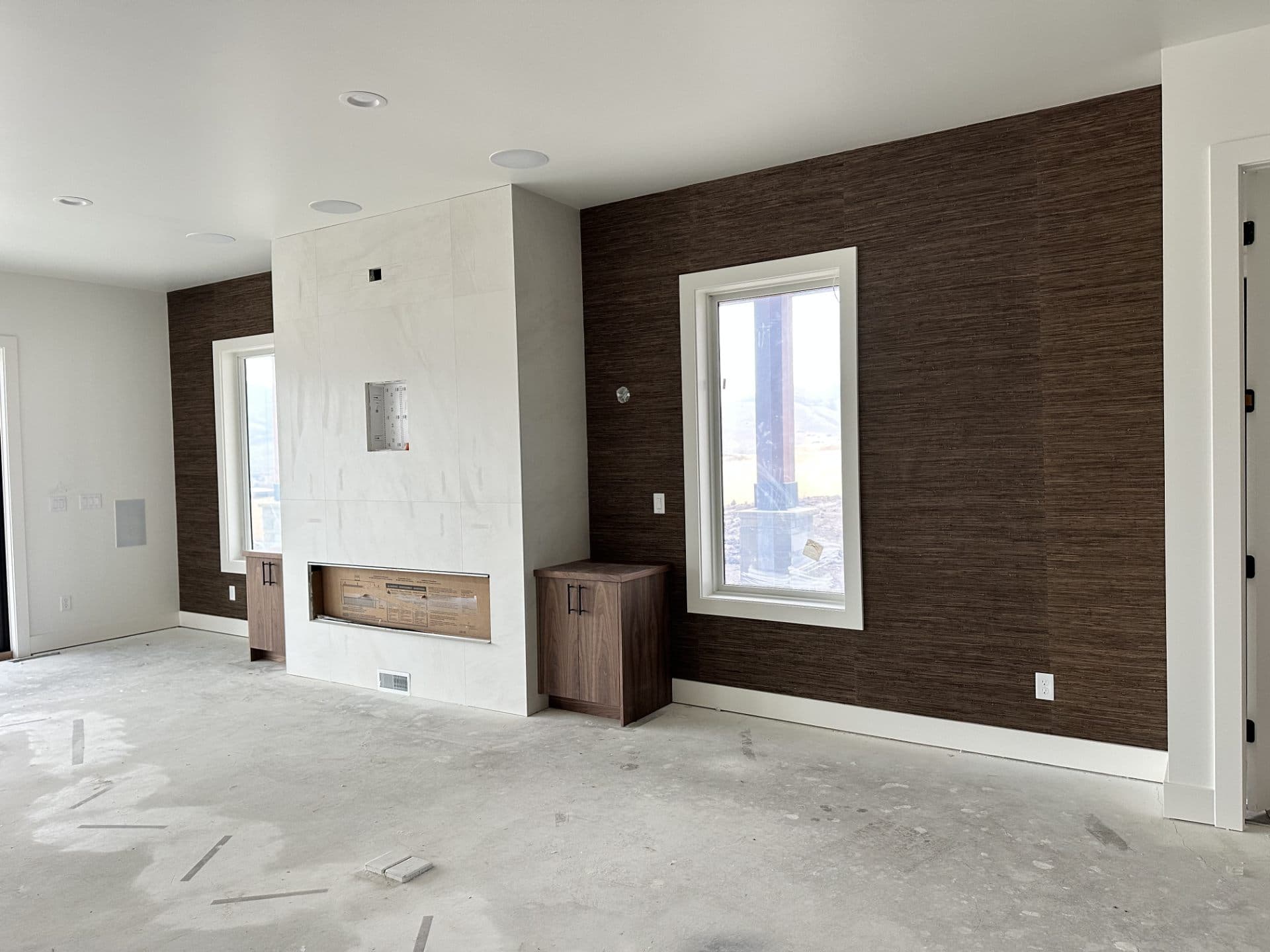 Modern master bathroom with dark accent wall